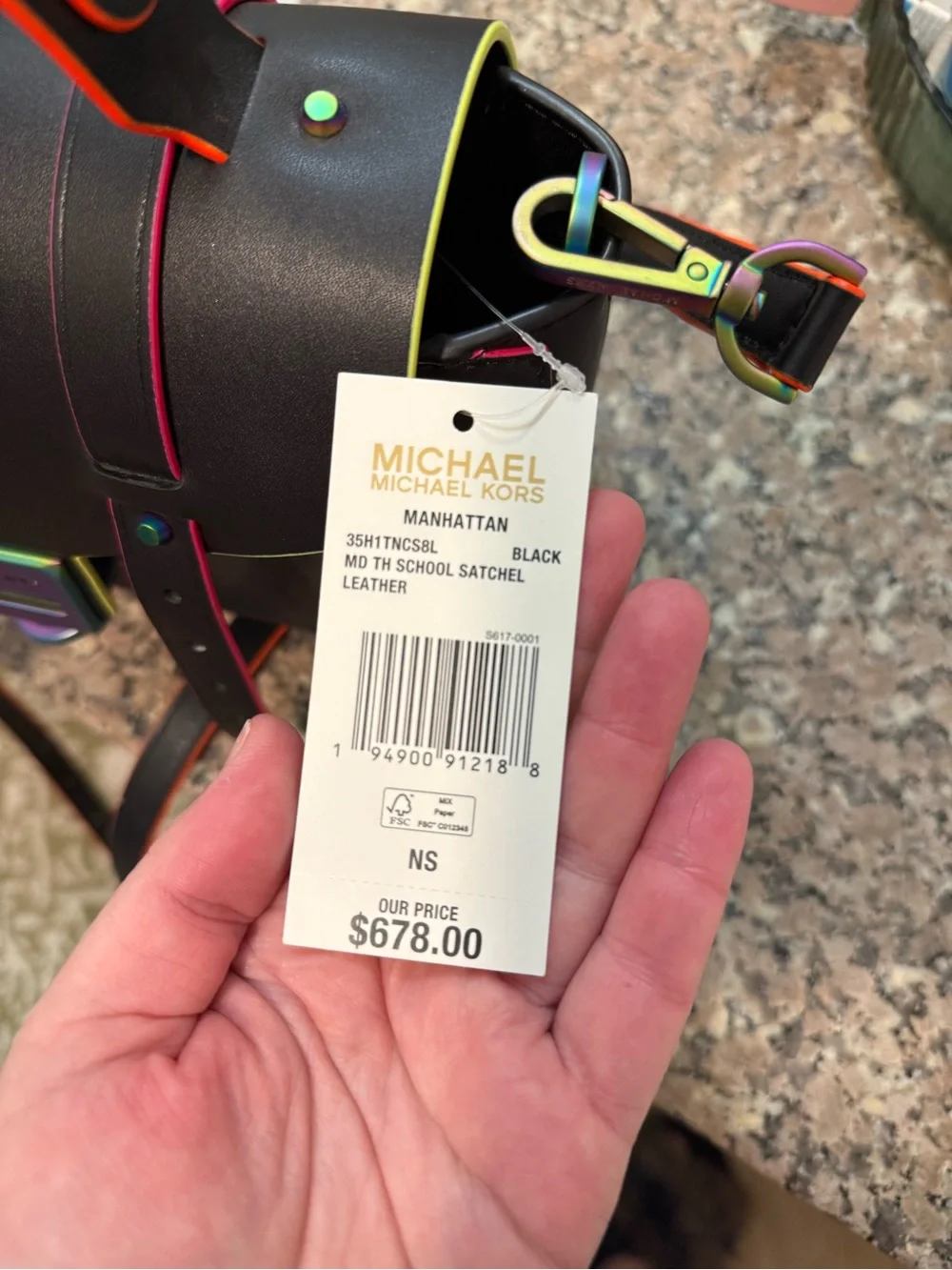 Michael Kors Black Satchel with Multicolor Iridescent Trim